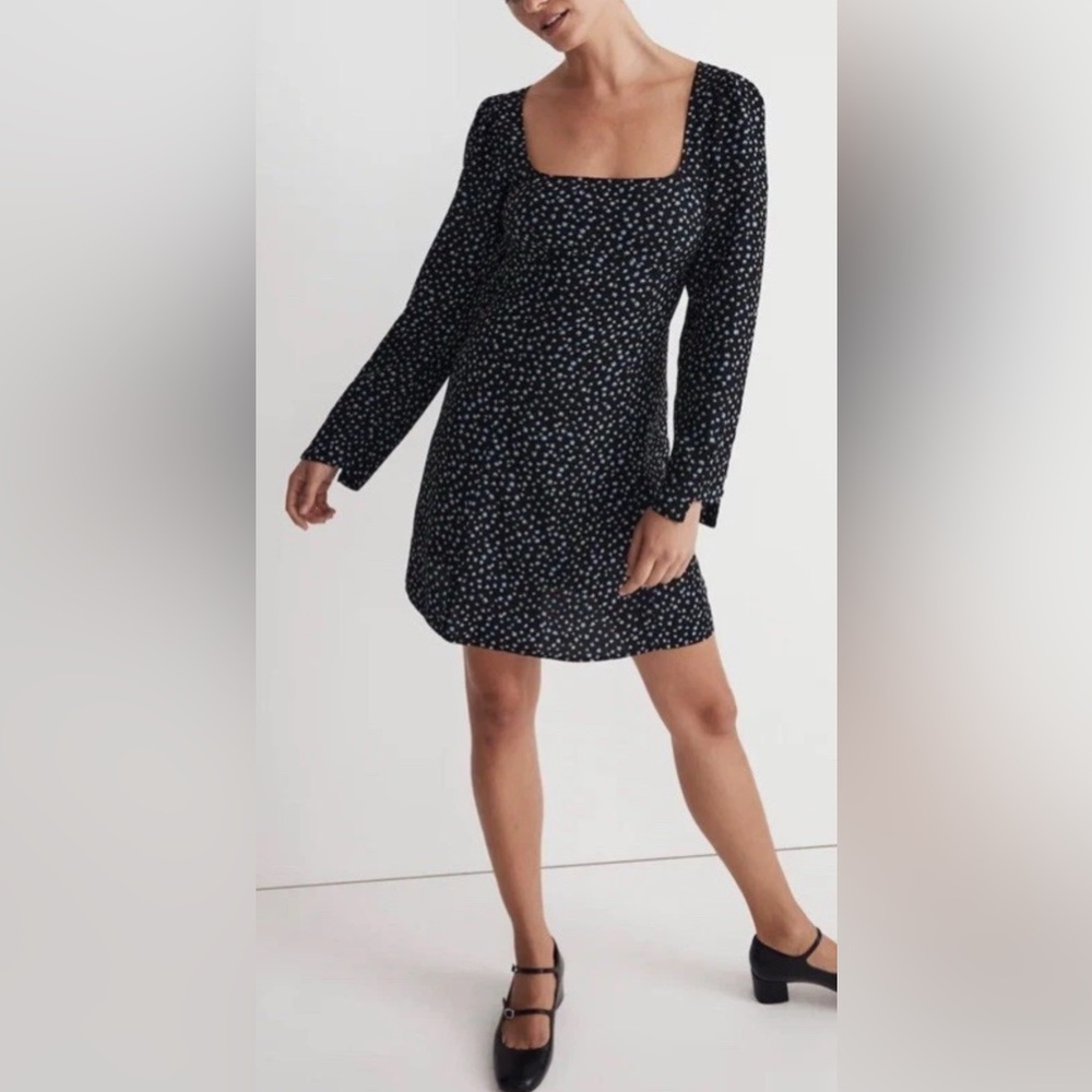 Madewell Seamed Long Sleeve Mini Dress Ditsy Floral Size 10